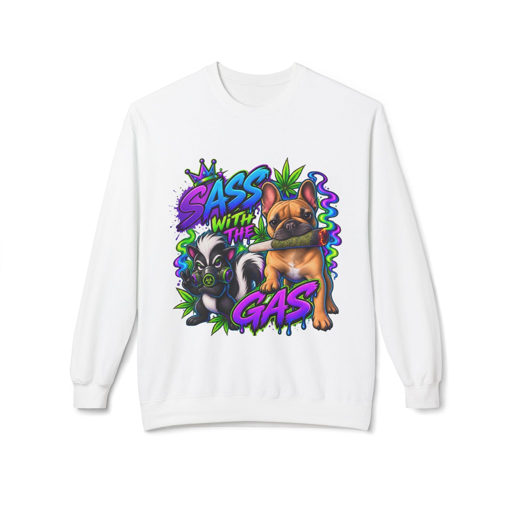 Crewneck Sweatshirt - "Sass With The Gas" French Bulldog & Pug Graphic
