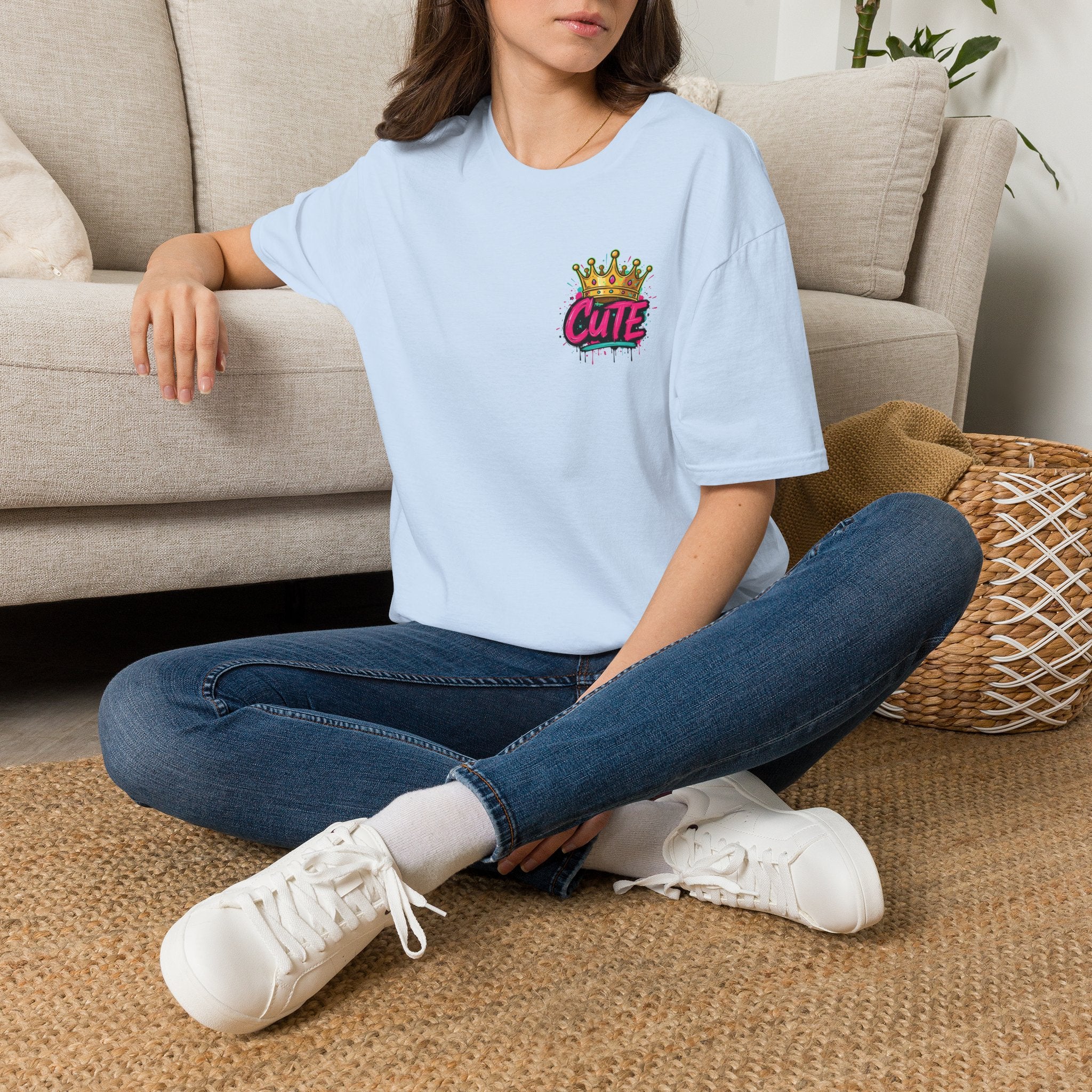 Cute Crown Graphic Tee — "CUTE" Chest Logo T-Shirt