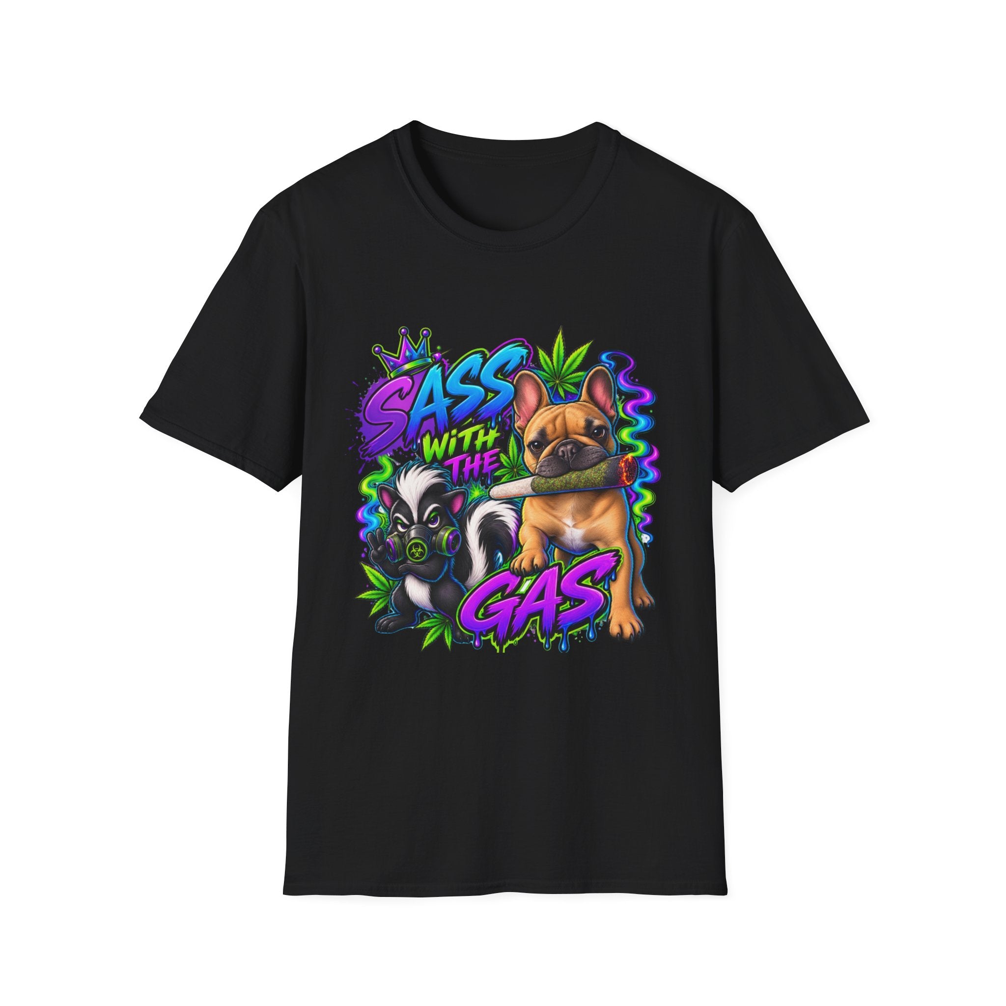 Graphic Tee — "Sass With The Gas" French Bulldog Cannabis Streetwear