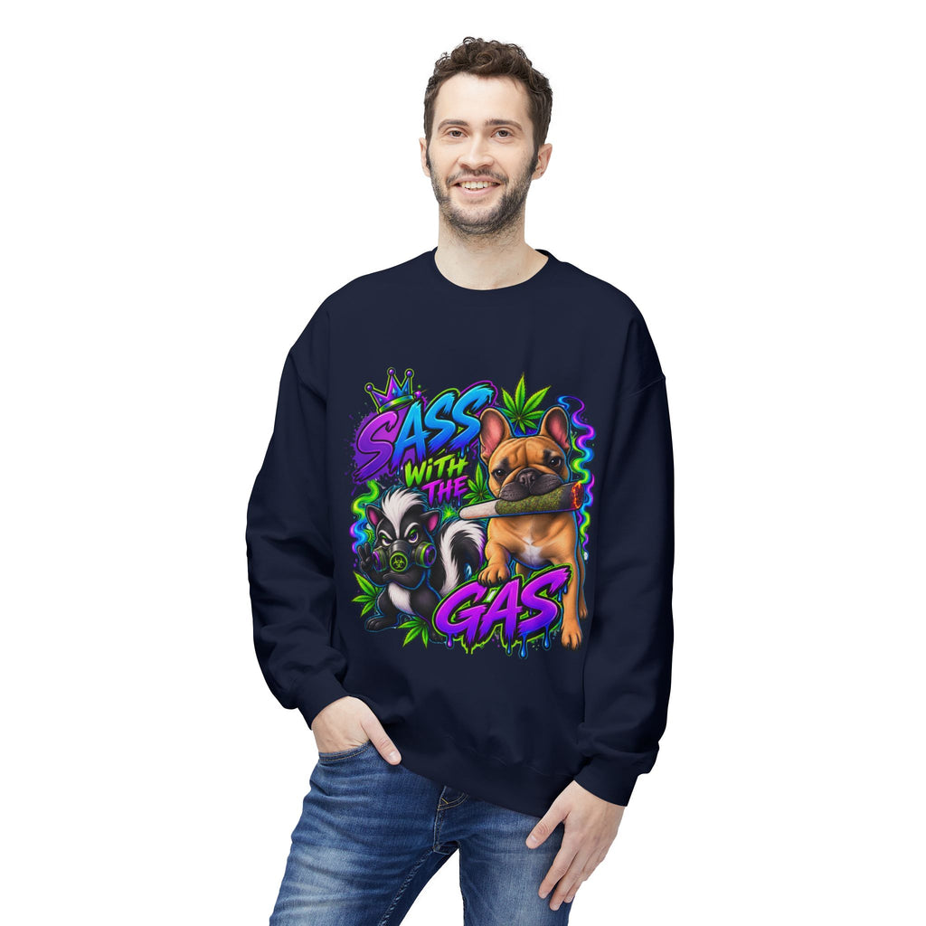 Crewneck Sweatshirt - "Sass With The Gas" French Bulldog & Pug Graphic