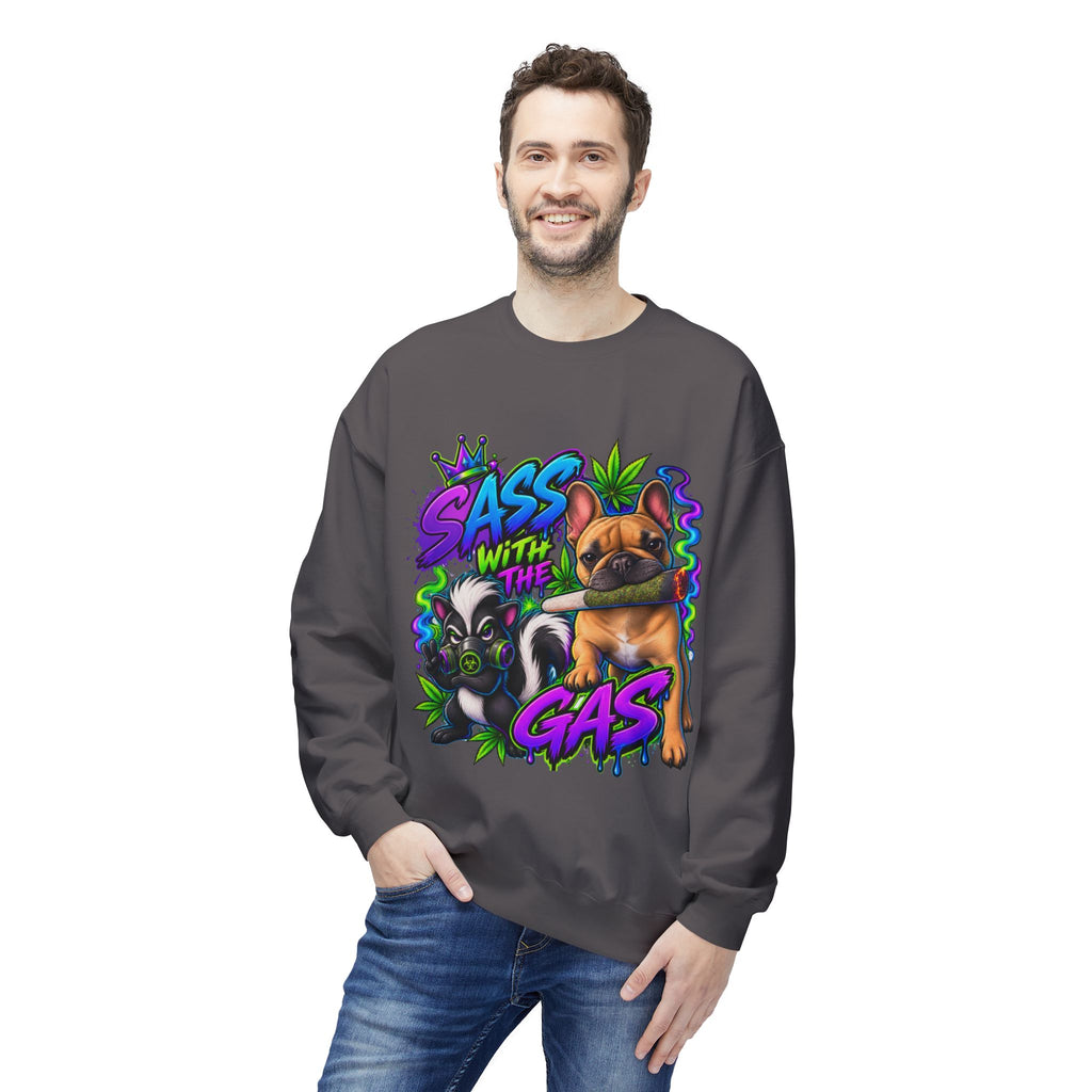 Crewneck Sweatshirt - "Sass With The Gas" French Bulldog & Pug Graphic