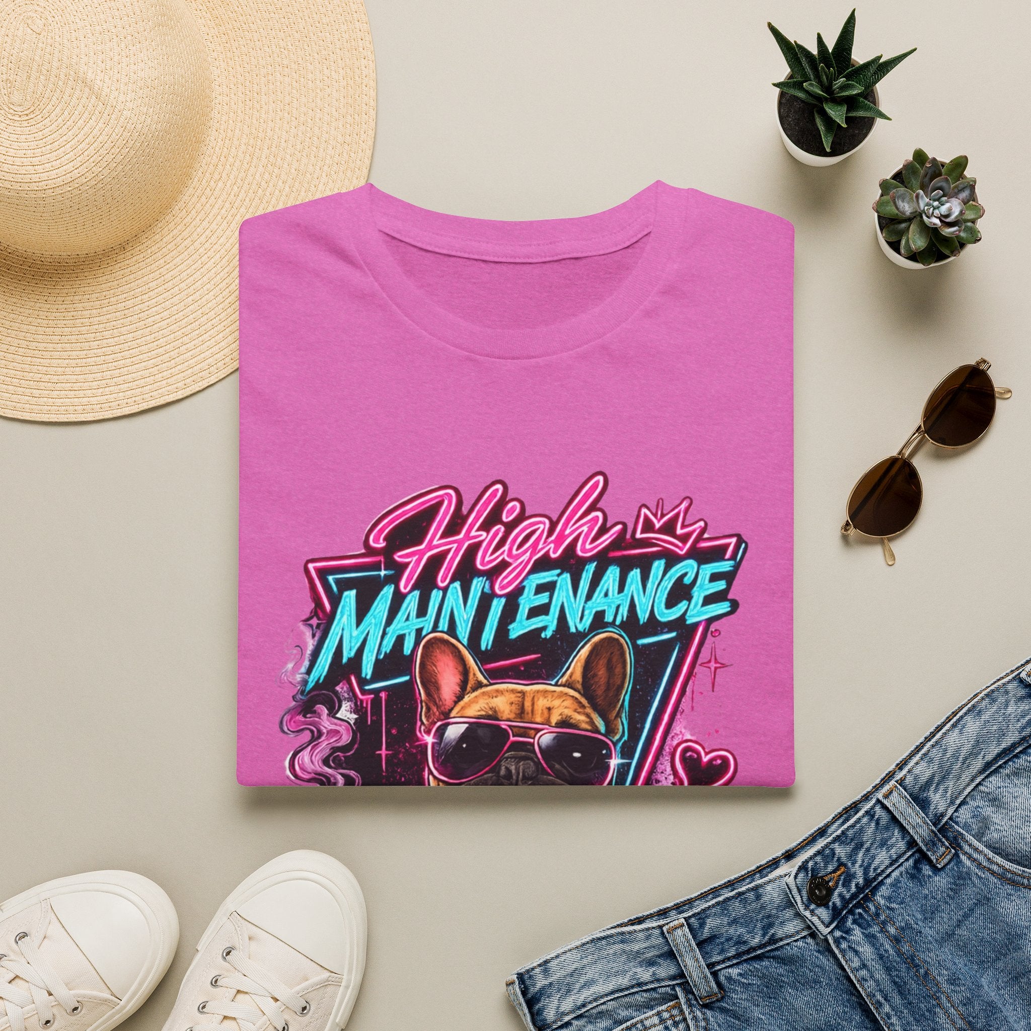 High Maintenance French Bulldog T-Shirt | Retro Neon Vape Pup Tee
