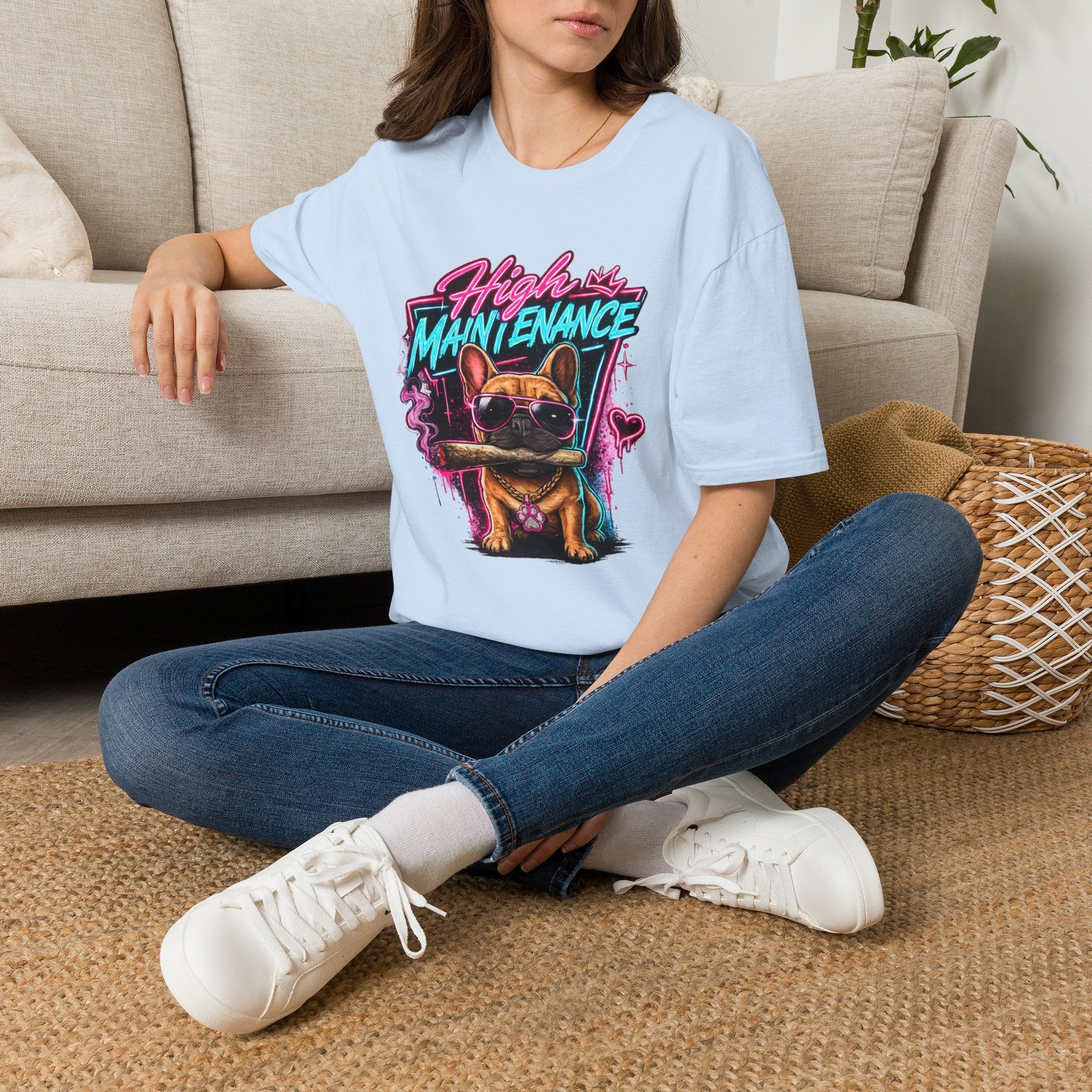 High Maintenance French Bulldog T-Shirt | Retro Neon Vape Pup Tee