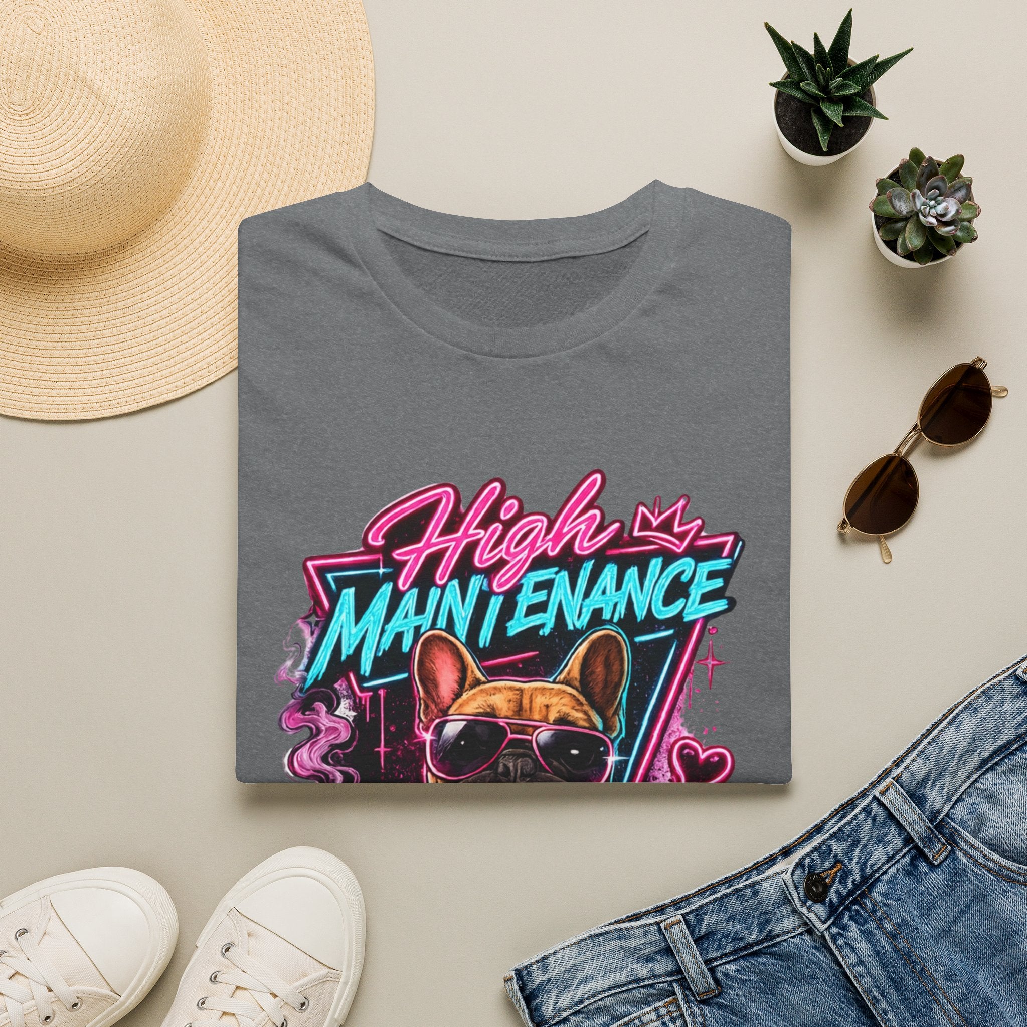 High Maintenance French Bulldog T-Shirt | Retro Neon Vape Pup Tee