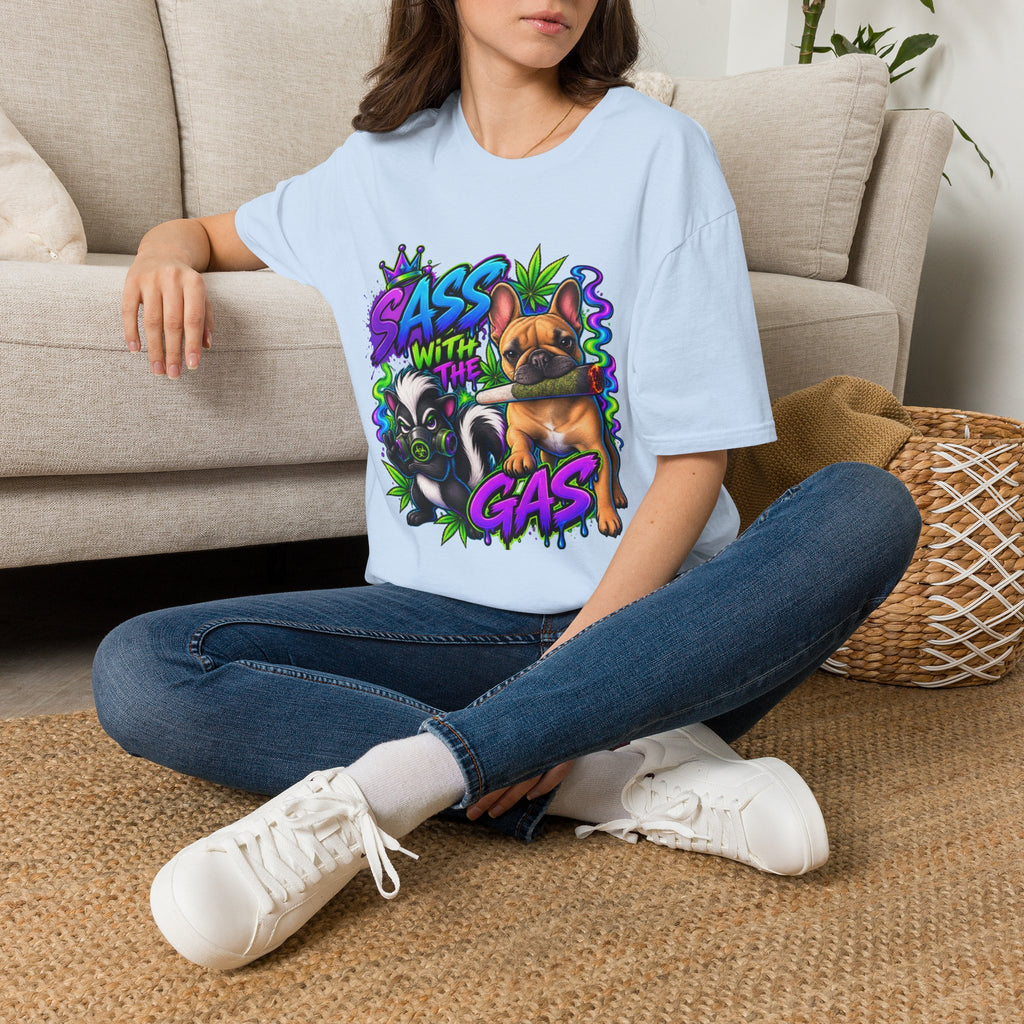 Graphic Tee — "Sass With The Gas" French Bulldog Cannabis Streetwear
