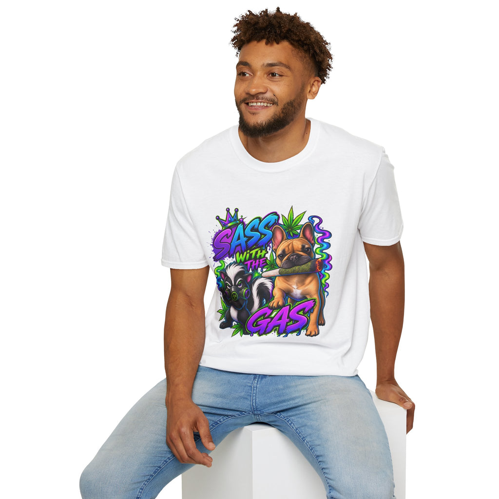 Graphic Tee — "Sass With The Gas" French Bulldog Cannabis Streetwear