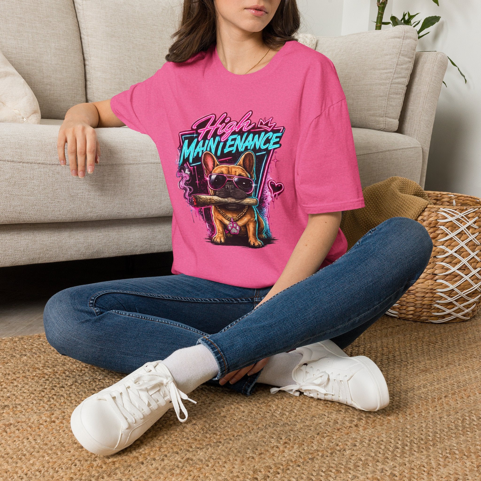 High Maintenance French Bulldog T-Shirt | Retro Neon Vape Pup Tee