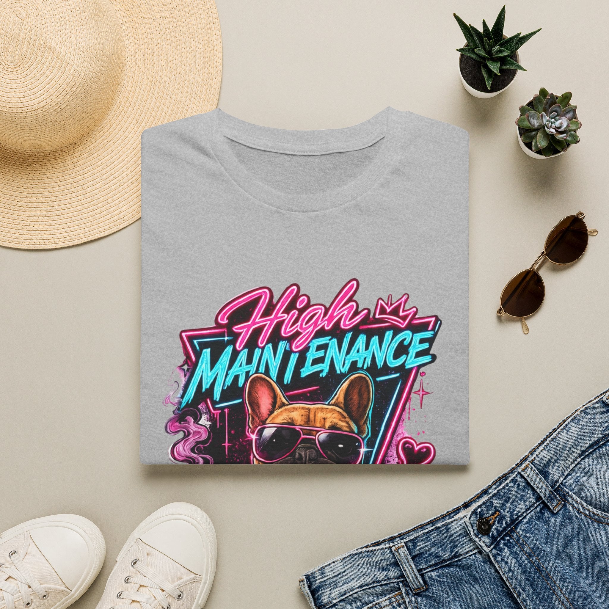 High Maintenance French Bulldog T-Shirt | Retro Neon Vape Pup Tee