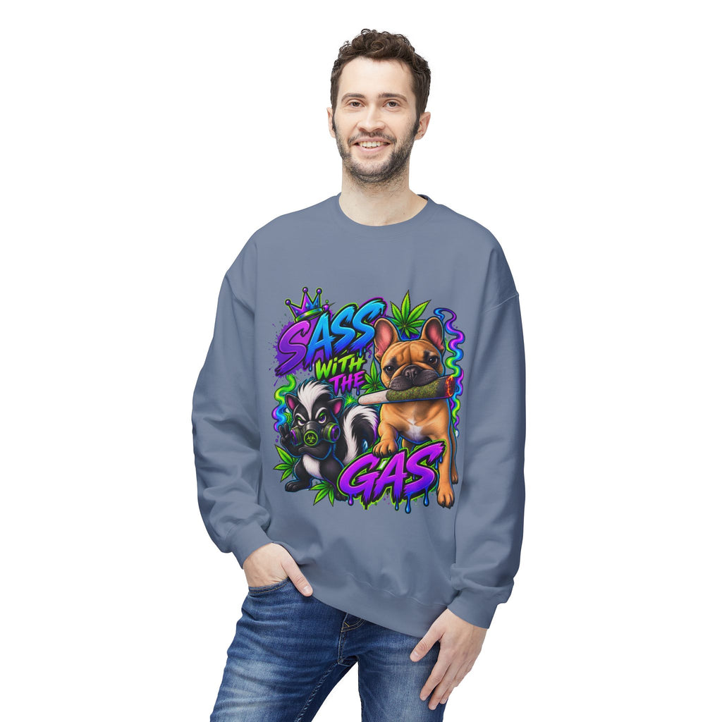 Crewneck Sweatshirt - "Sass With The Gas" French Bulldog & Pug Graphic