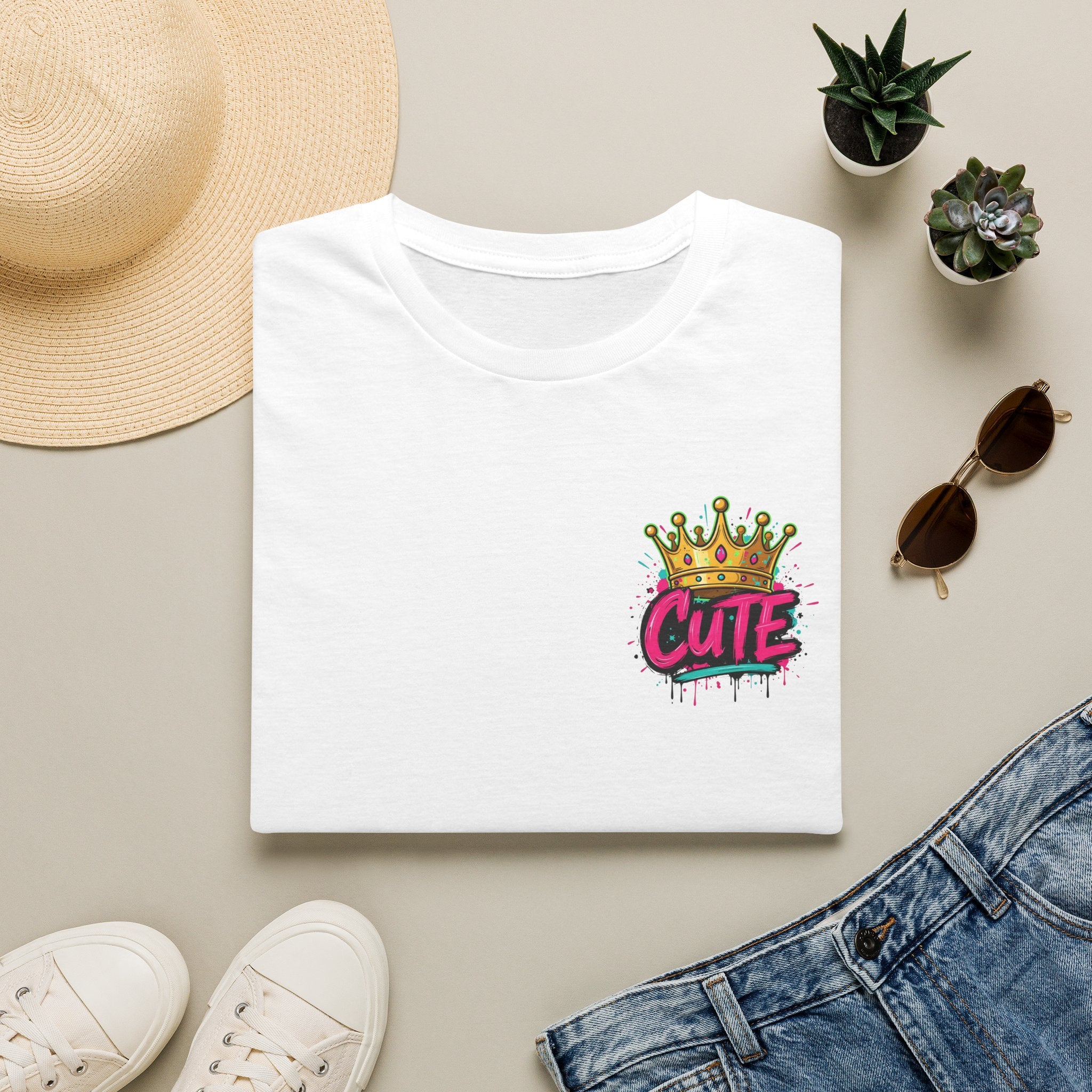 Cute Crown Graphic Tee — "CUTE" Chest Logo T-Shirt