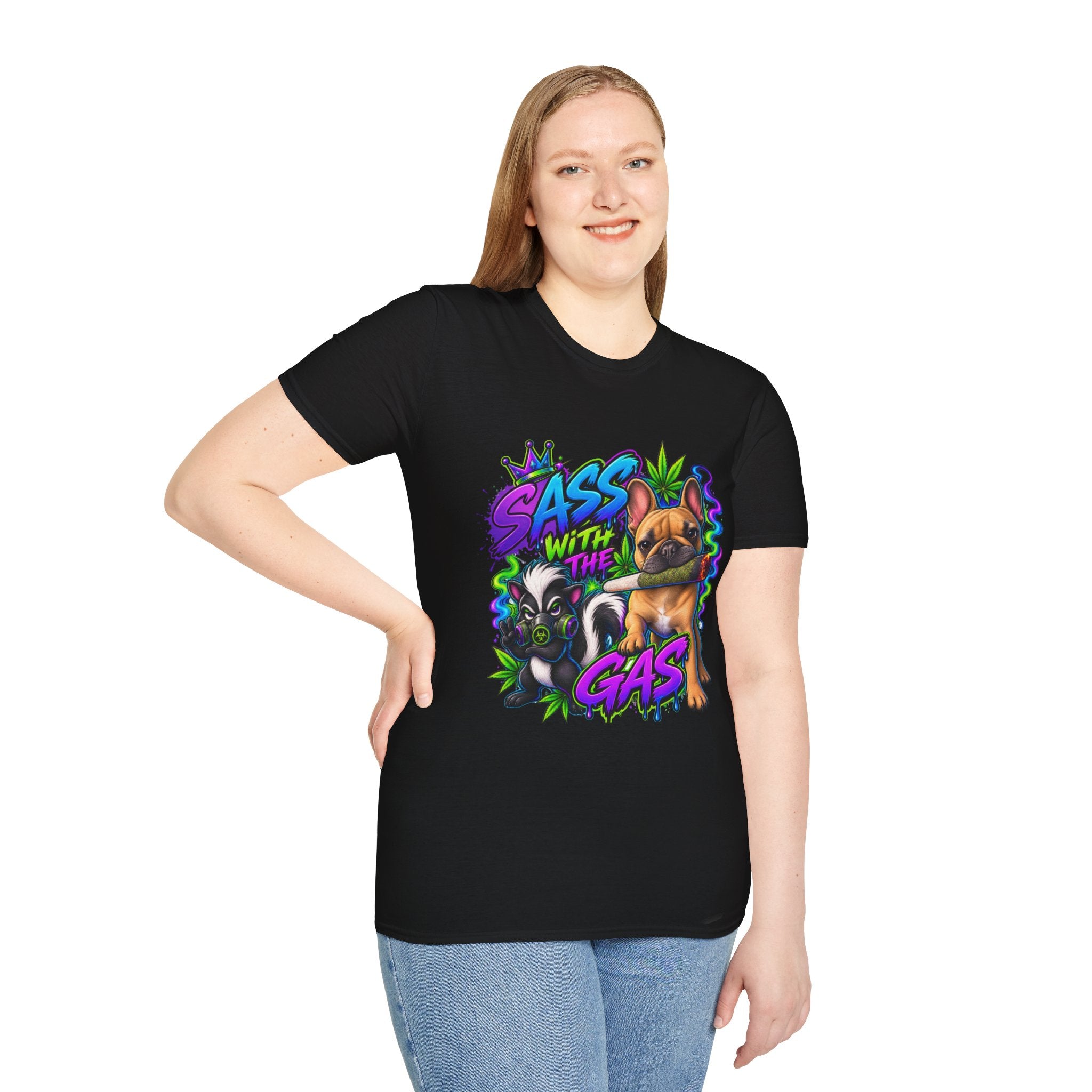 Graphic Tee — "Sass With The Gas" French Bulldog Cannabis Streetwear