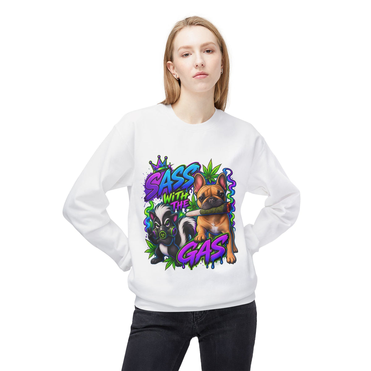 Crewneck Sweatshirt - "Sass With The Gas" French Bulldog & Pug Graphic