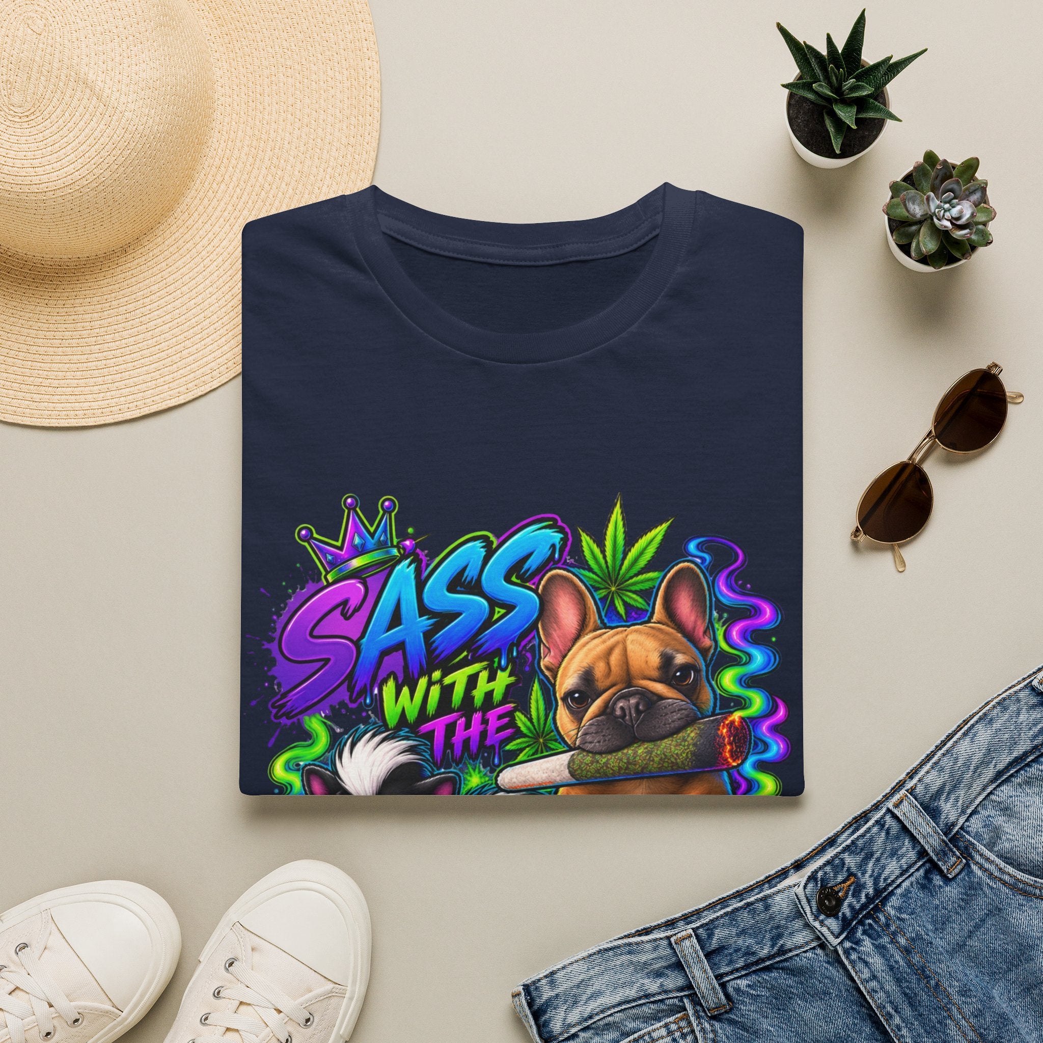 Graphic Tee — "Sass With The Gas" French Bulldog Cannabis Streetwear