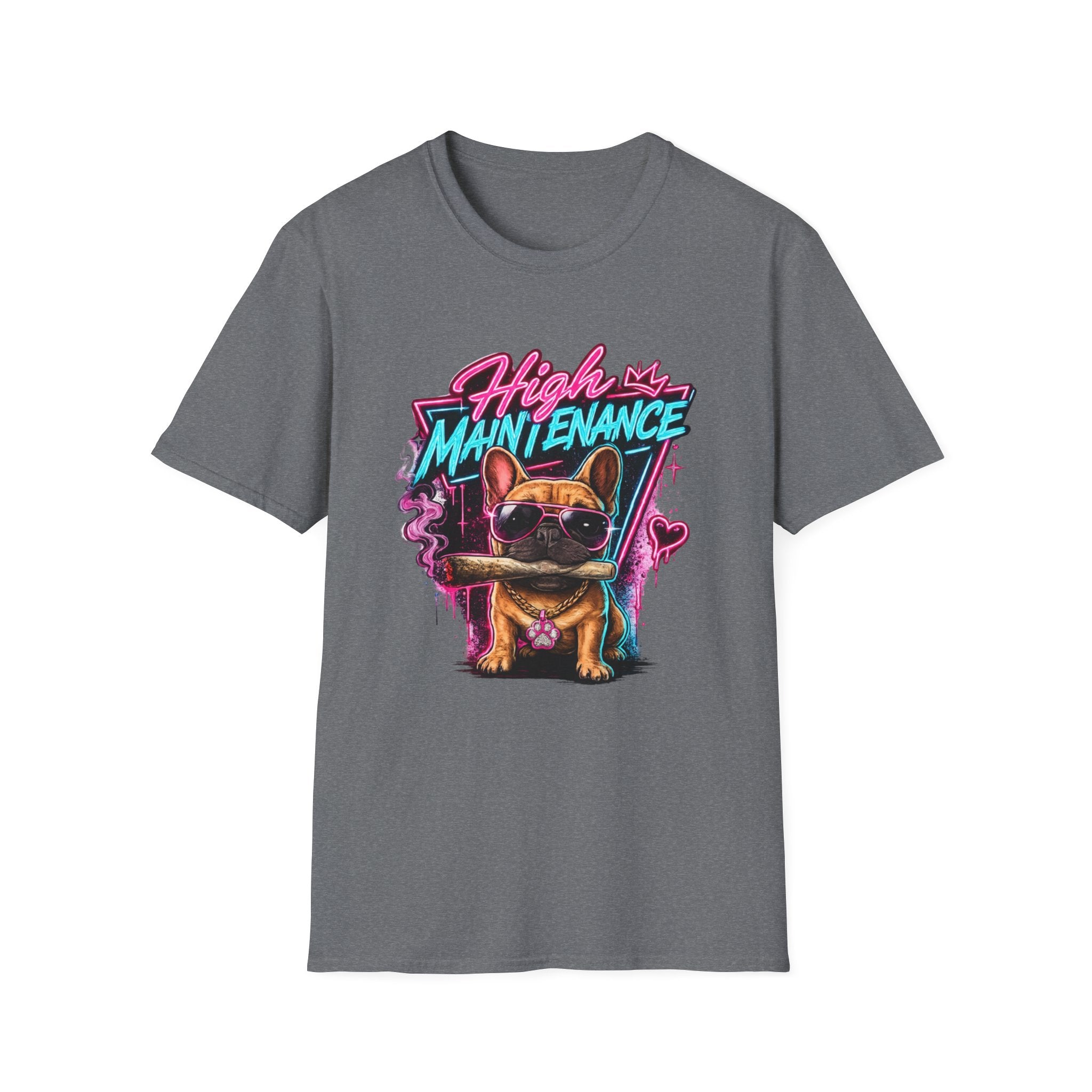 High Maintenance French Bulldog T-Shirt | Retro Neon Vape Pup Tee