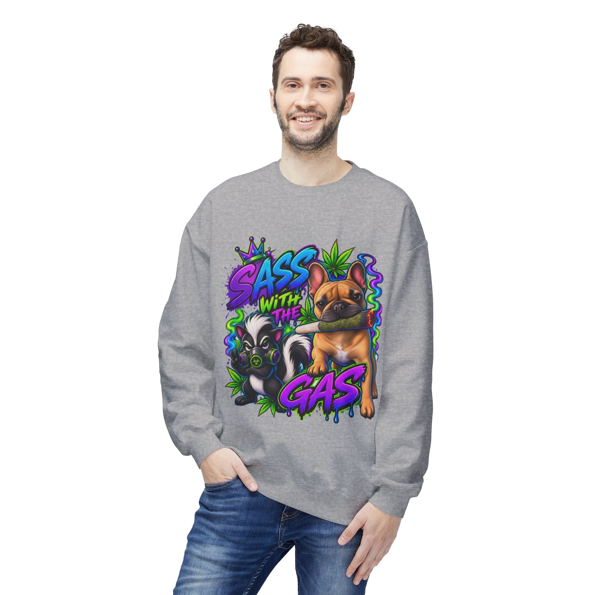Crewneck Sweatshirt - "Sass With The Gas" French Bulldog & Pug Graphic