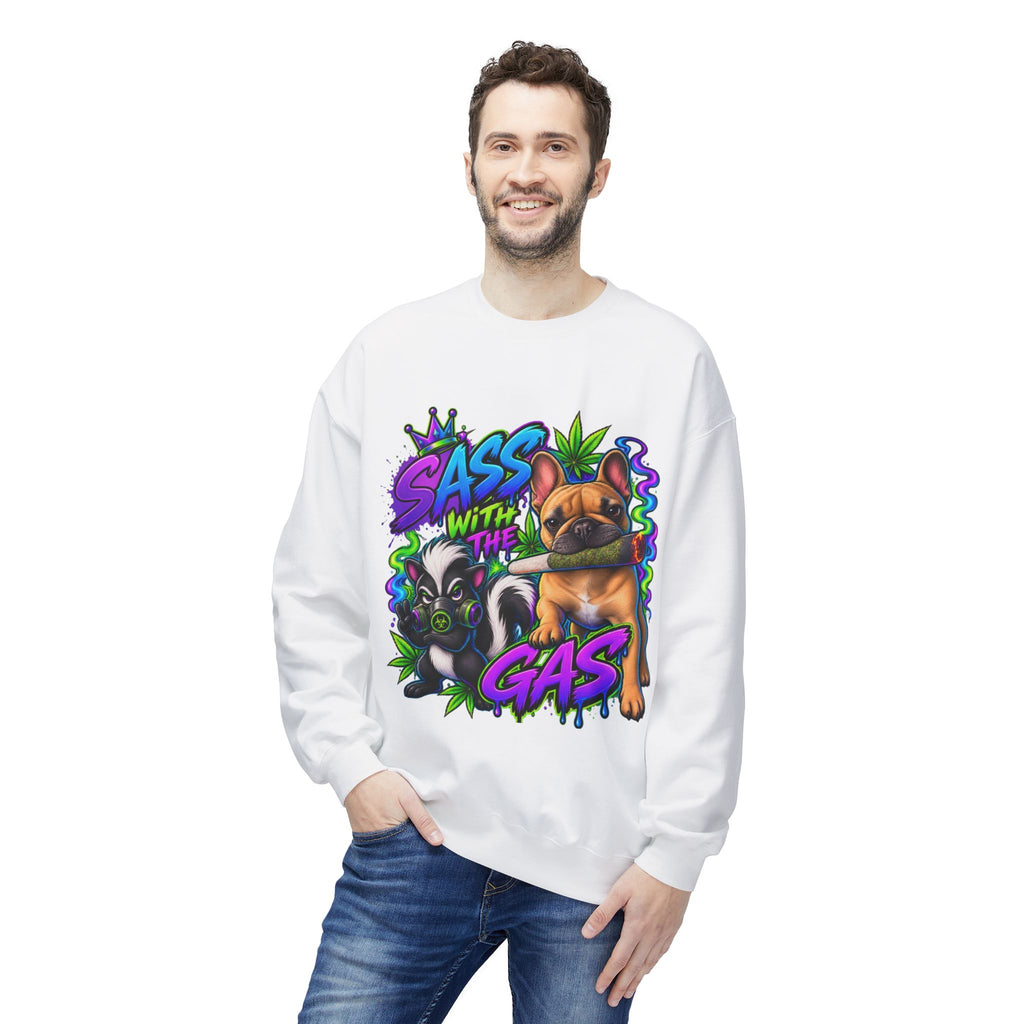 Crewneck Sweatshirt - "Sass With The Gas" French Bulldog & Pug Graphic