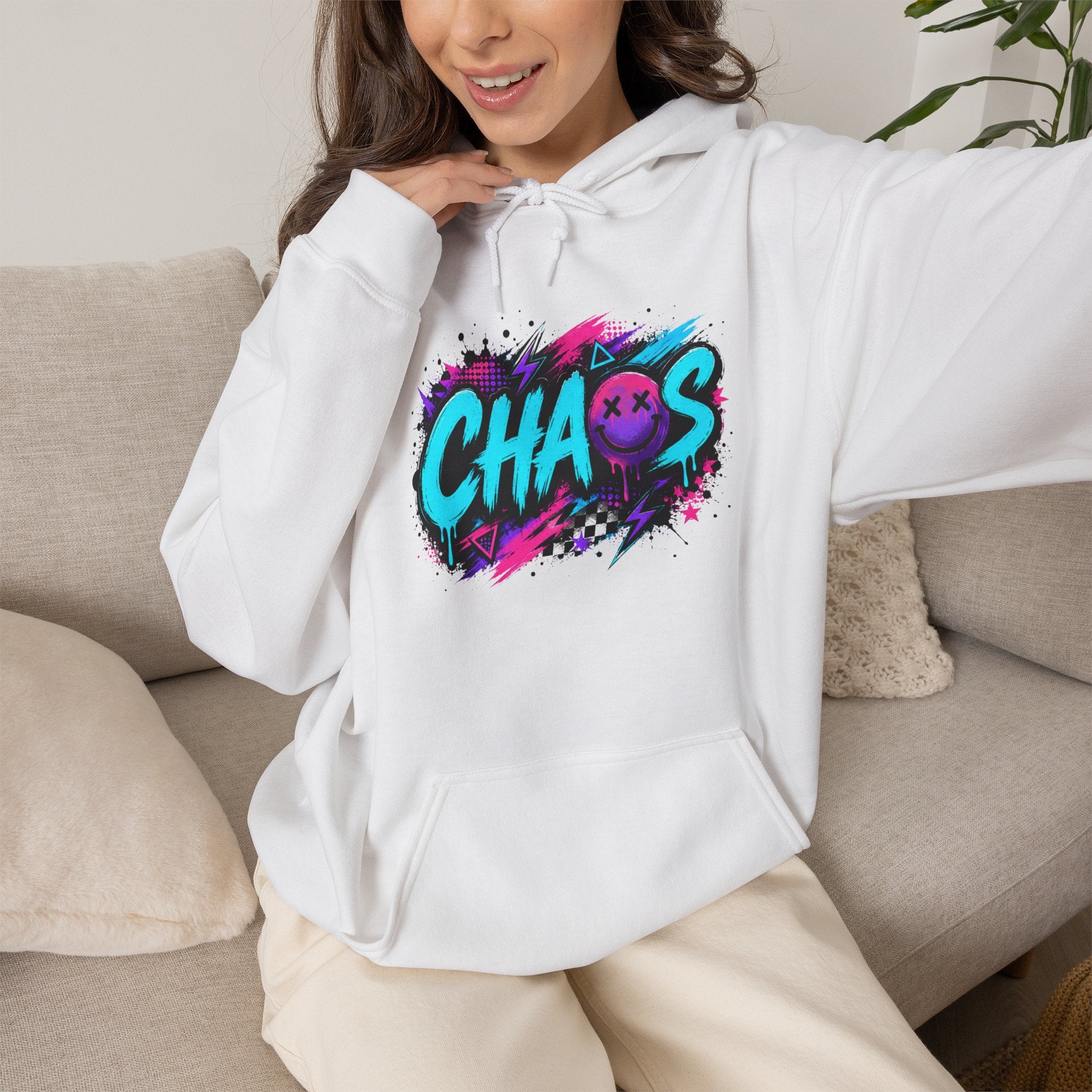 Chaos Neon Frenchis Graphic Hoodie | Colorful Bulldog Back Print