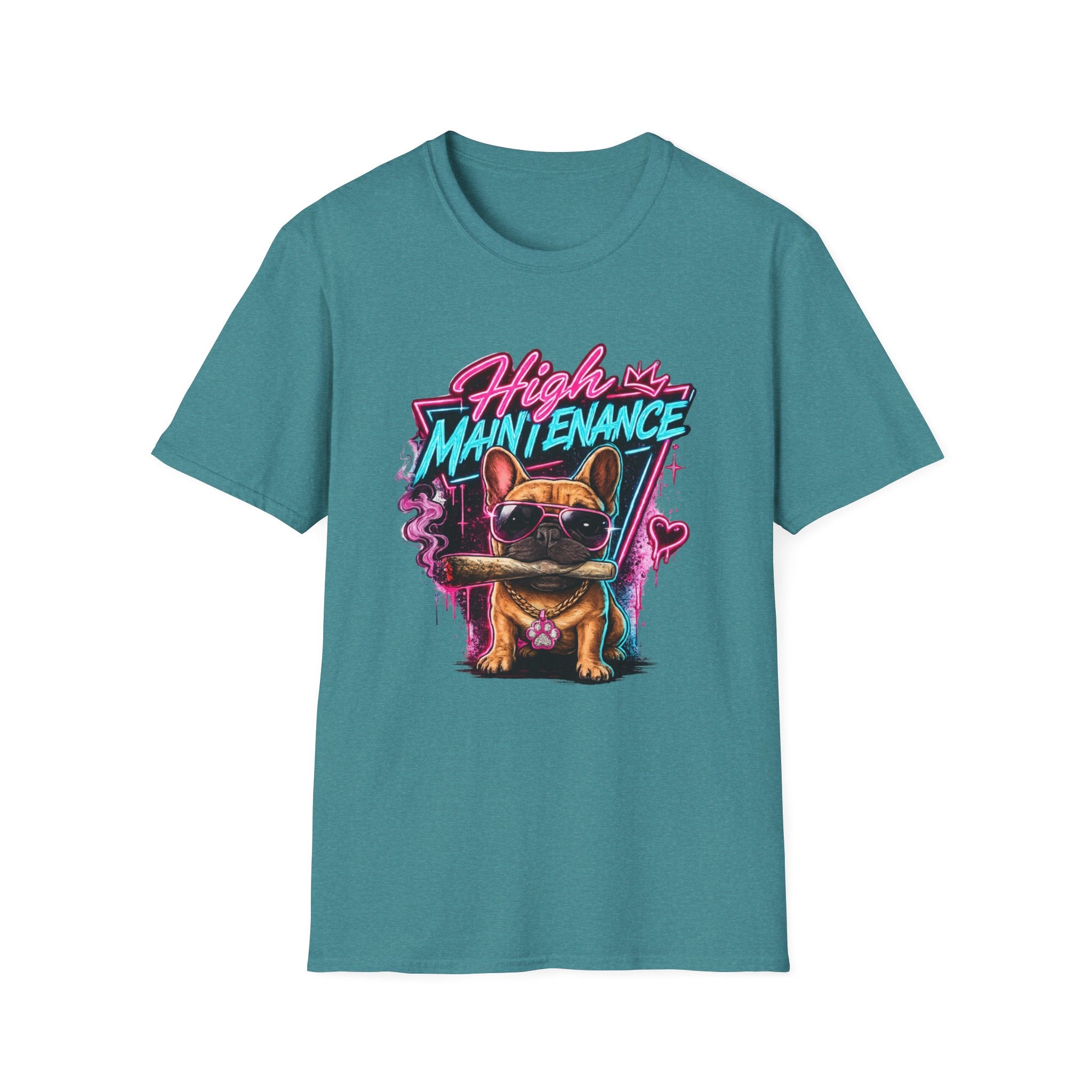 High Maintenance French Bulldog T-Shirt | Retro Neon Vape Pup Tee