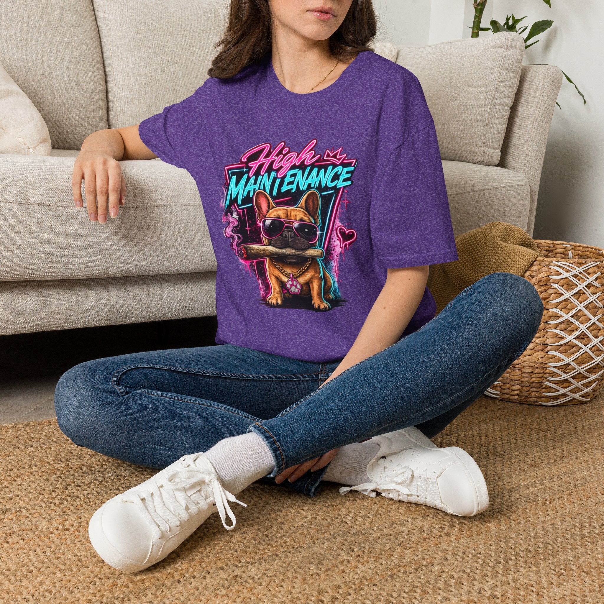 High Maintenance French Bulldog T-Shirt | Retro Neon Vape Pup Tee