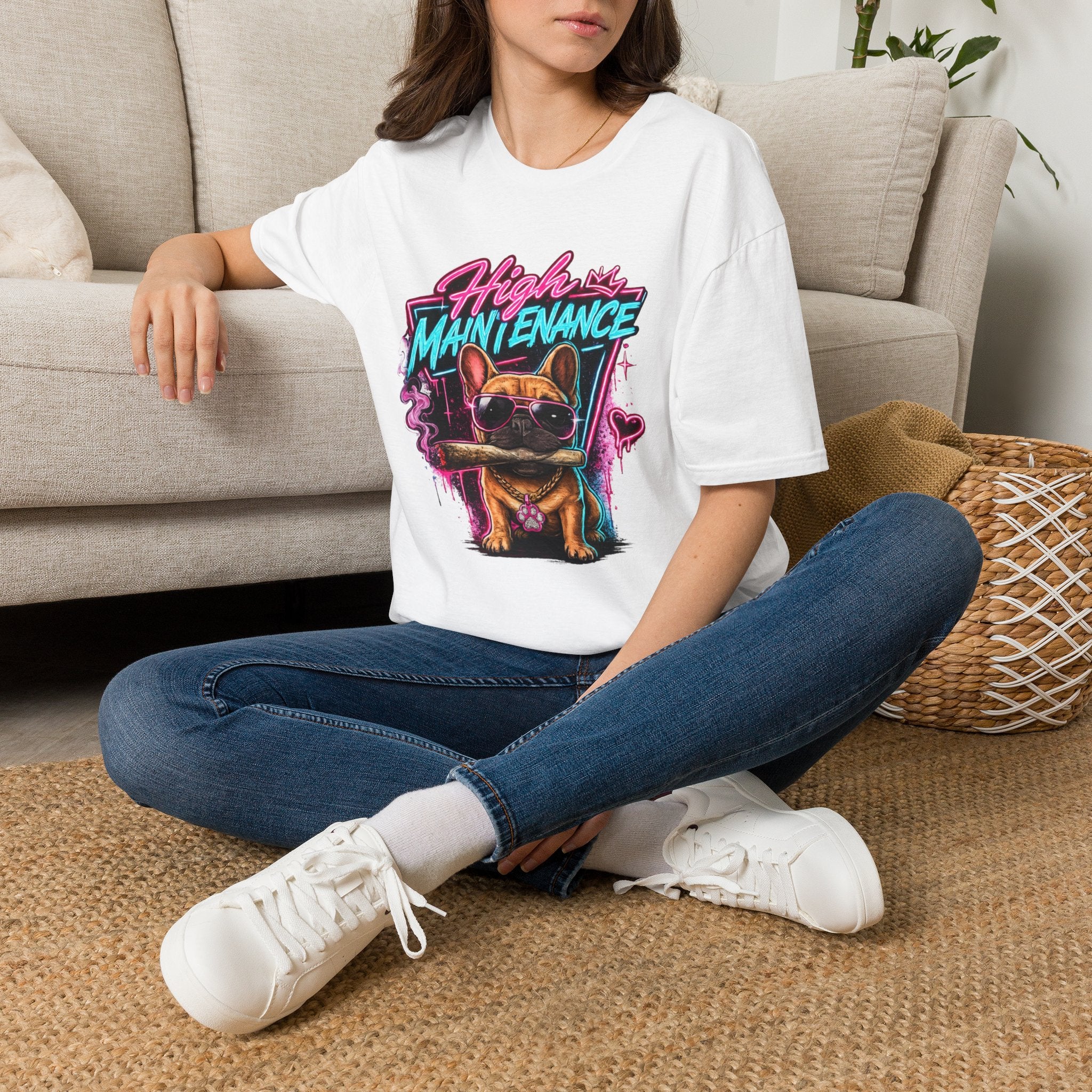 High Maintenance French Bulldog T-Shirt | Retro Neon Vape Pup Tee