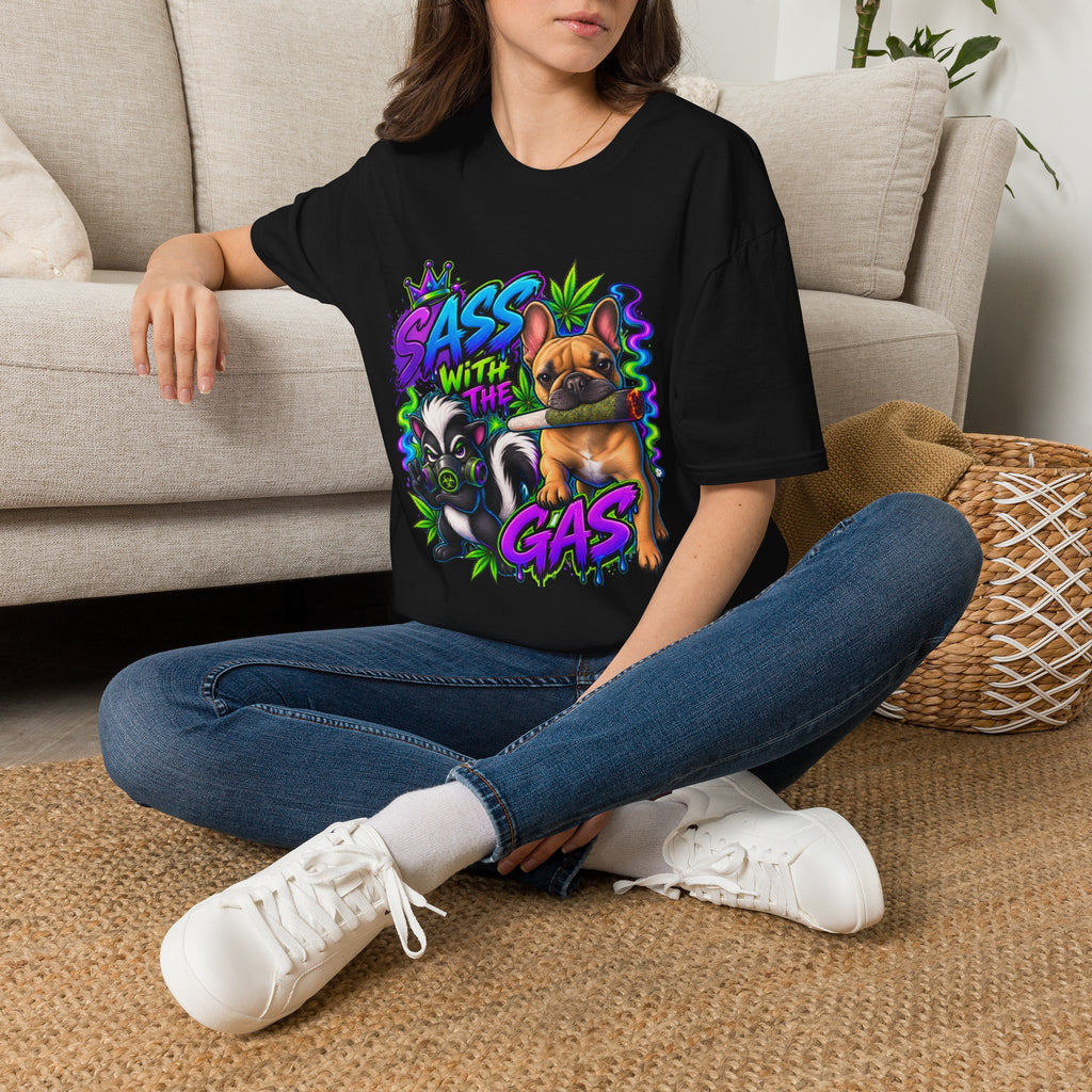 Graphic Tee — "Sass With The Gas" French Bulldog Cannabis Streetwear