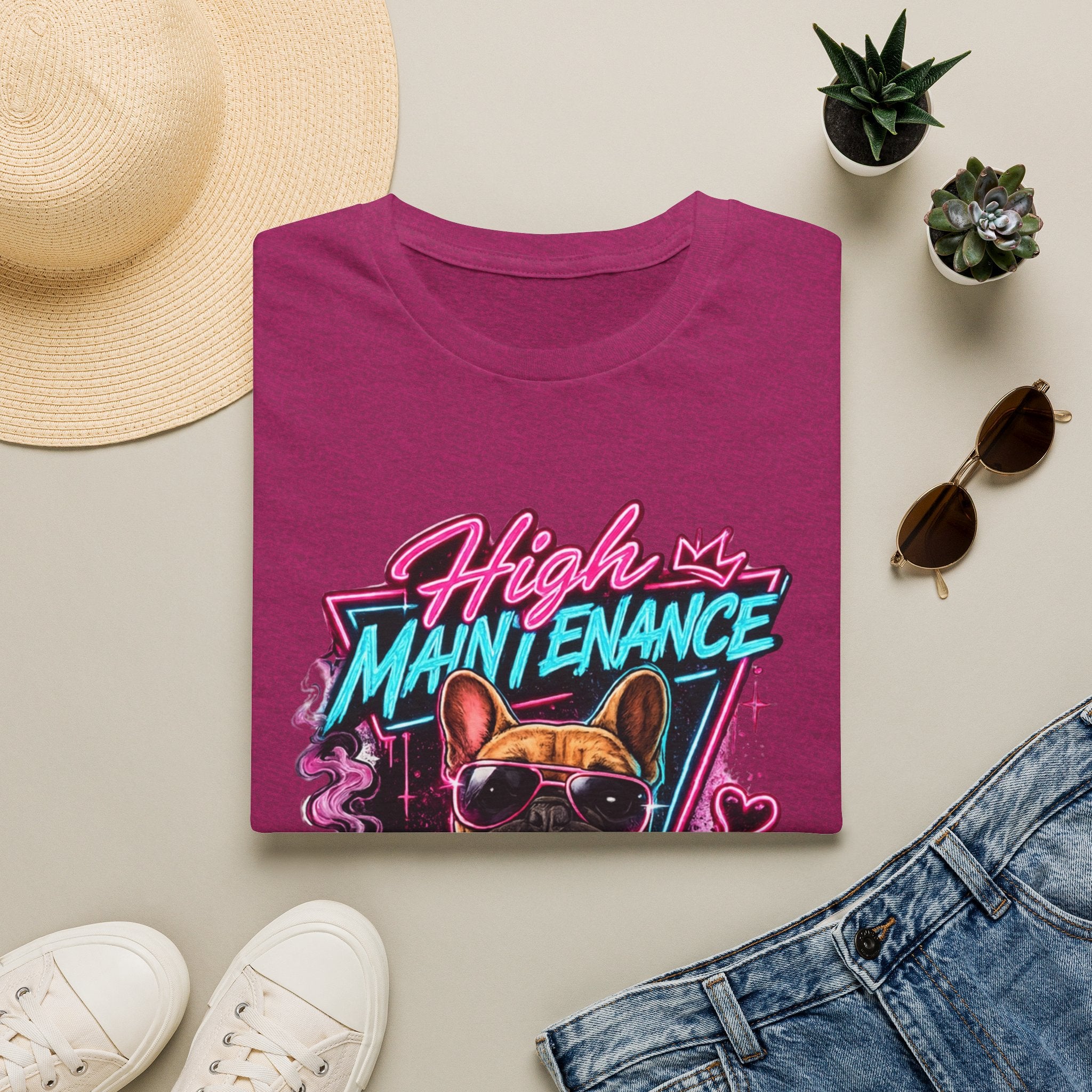 High Maintenance French Bulldog T-Shirt | Retro Neon Vape Pup Tee