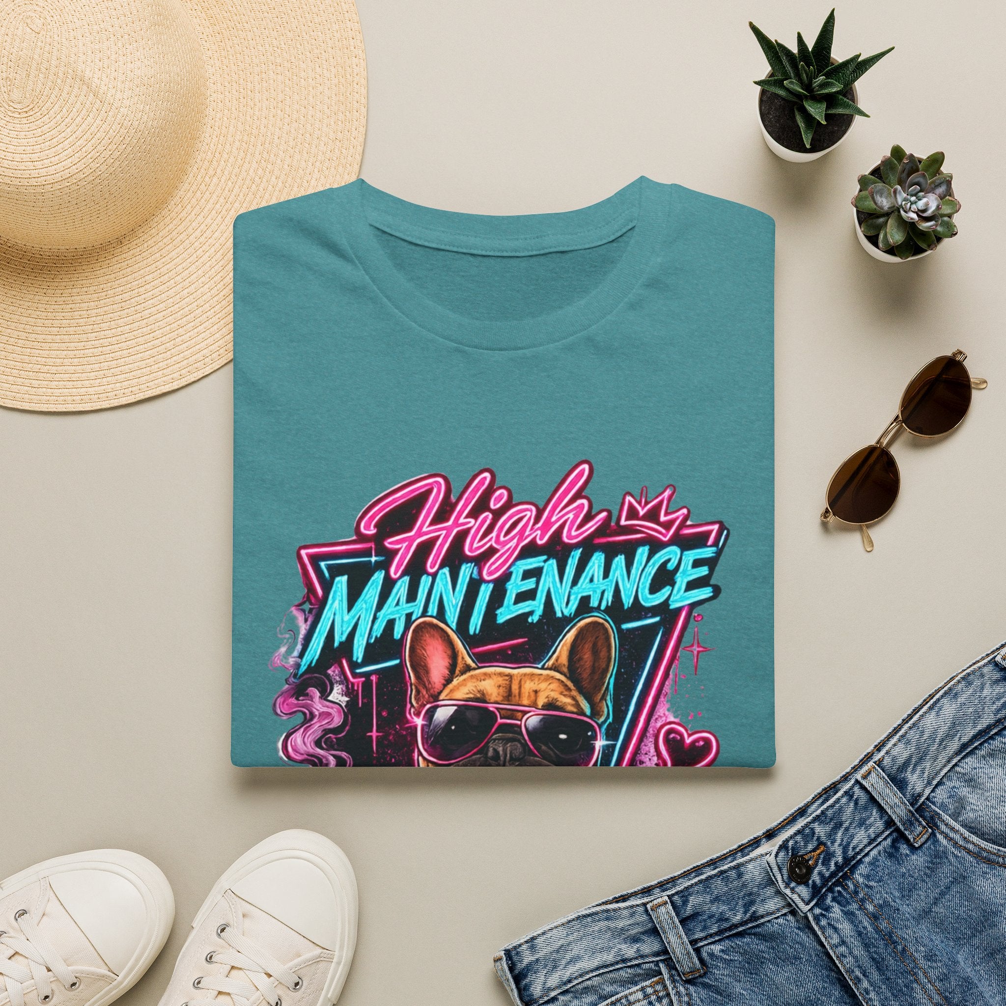 High Maintenance French Bulldog T-Shirt | Retro Neon Vape Pup Tee