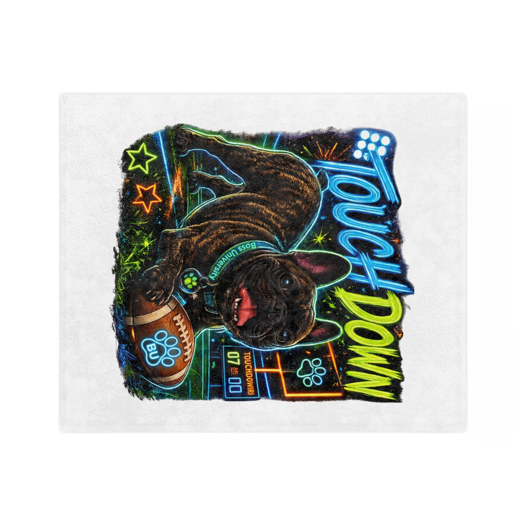 Touchdown French Bulldog Blanket — Football Pup Velveteen Microfiber Throw