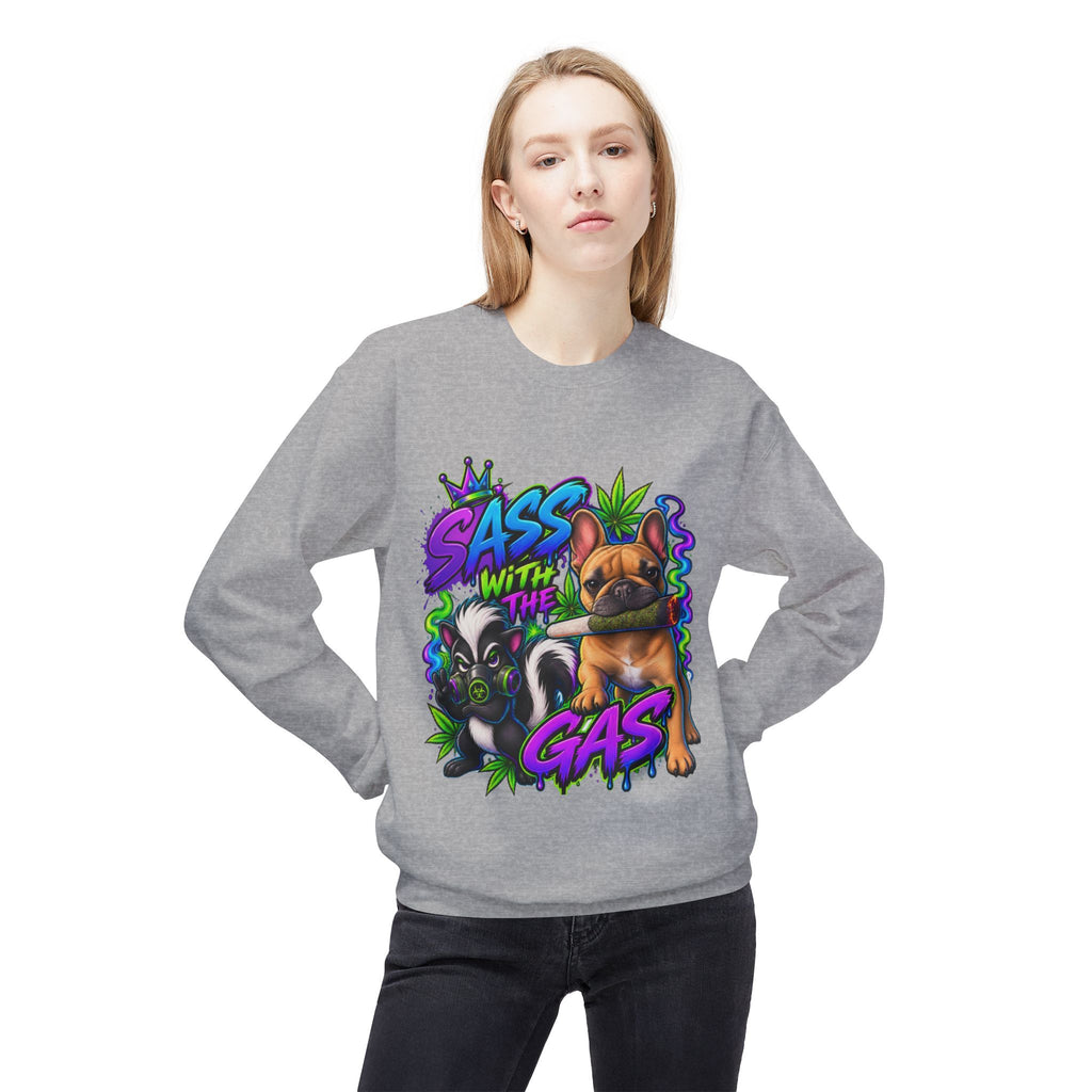 Crewneck Sweatshirt - "Sass With The Gas" French Bulldog & Pug Graphic