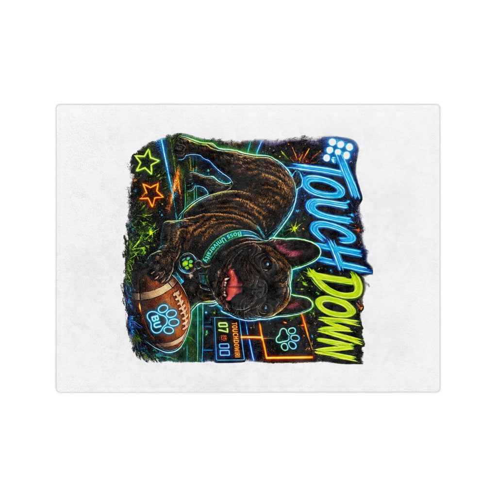 Touchdown French Bulldog Blanket — Football Pup Velveteen Microfiber Throw