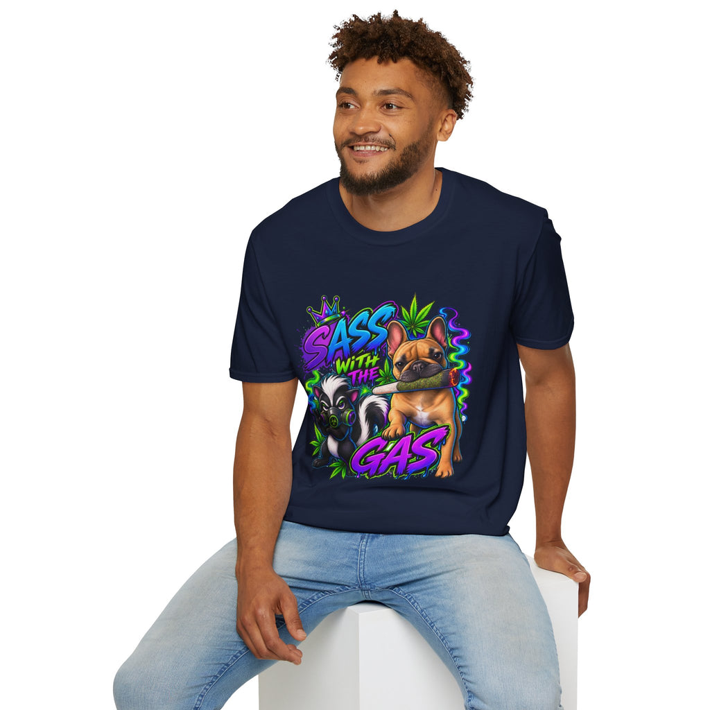 Graphic Tee — "Sass With The Gas" French Bulldog Cannabis Streetwear