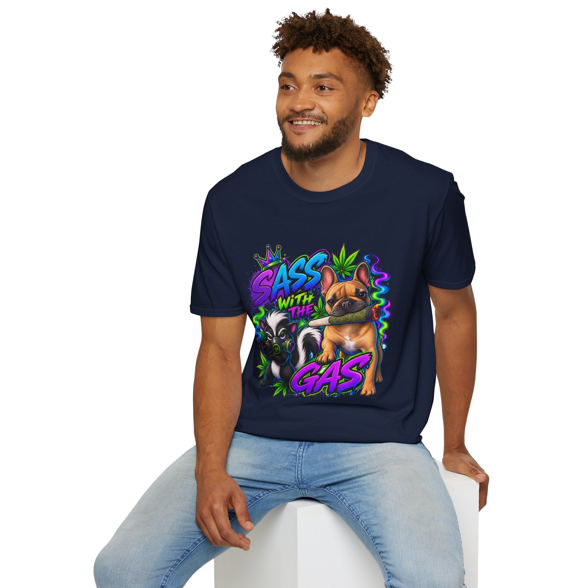 Graphic Tee — "Sass With The Gas" French Bulldog Cannabis Streetwear