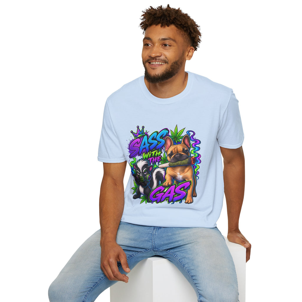 Graphic Tee — "Sass With The Gas" French Bulldog Cannabis Streetwear
