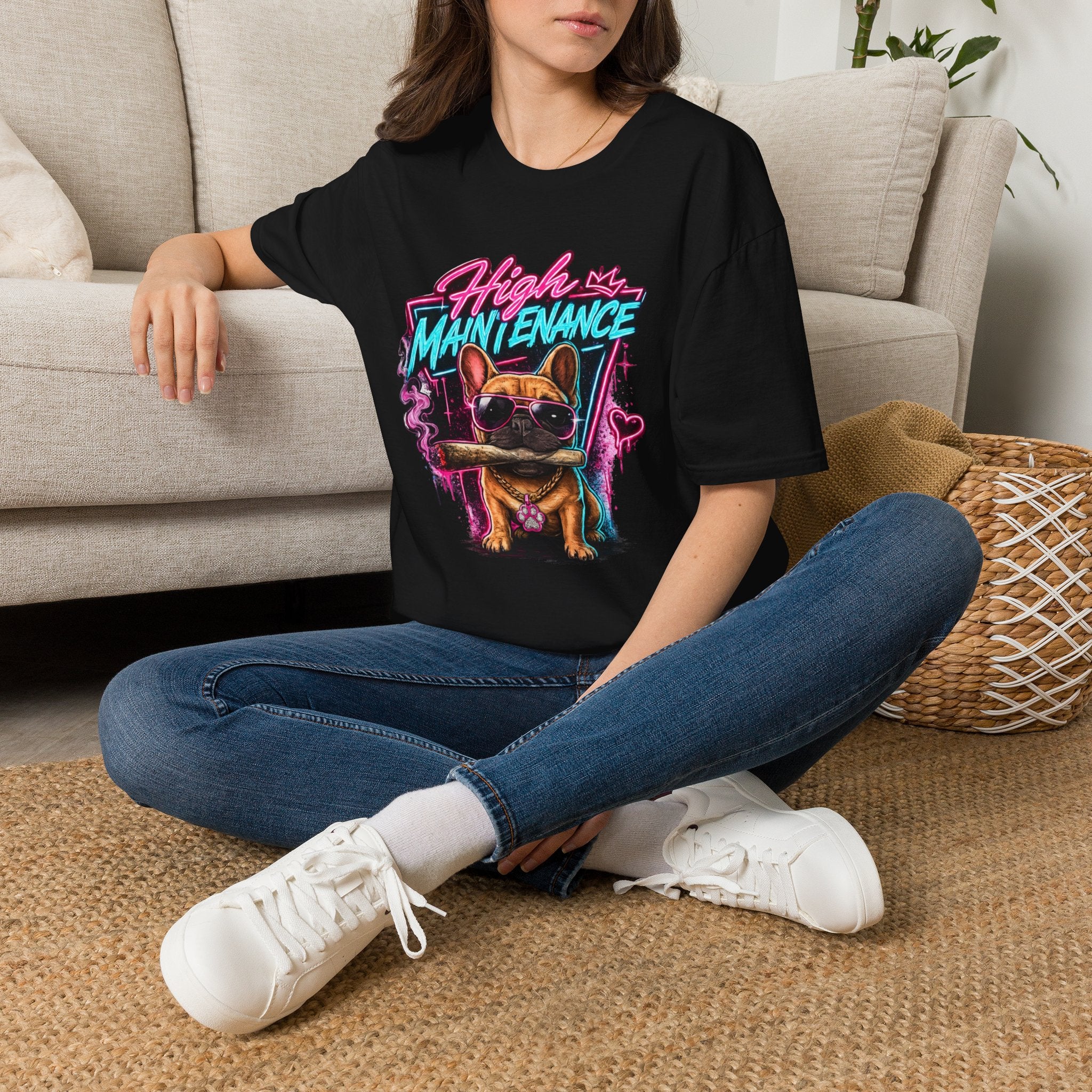High Maintenance French Bulldog T-Shirt | Retro Neon Vape Pup Tee